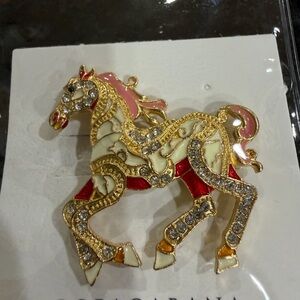 Gold and Red Horse Brooch with Crystals